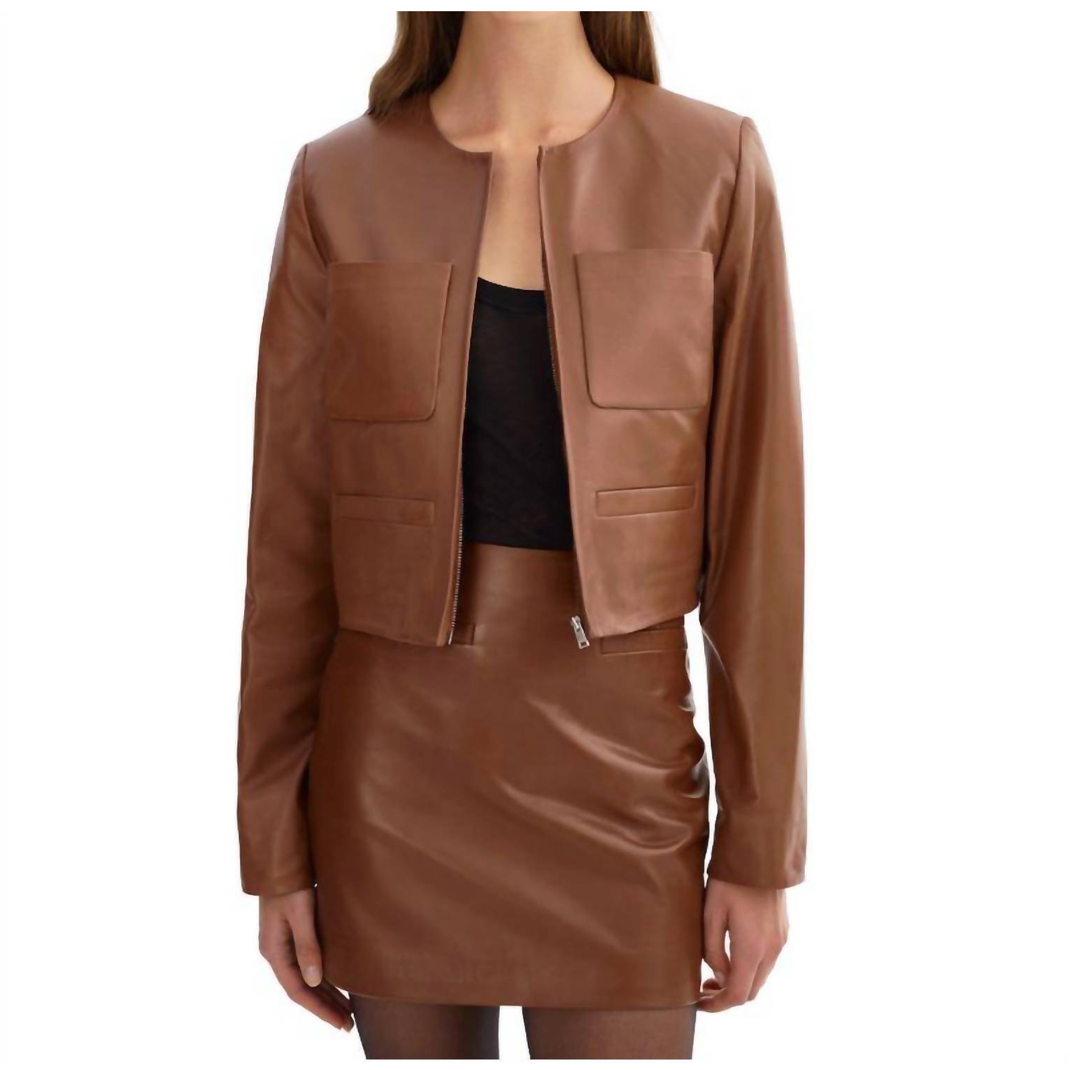 New Lamarque Linette Leather Jacket In Luggage